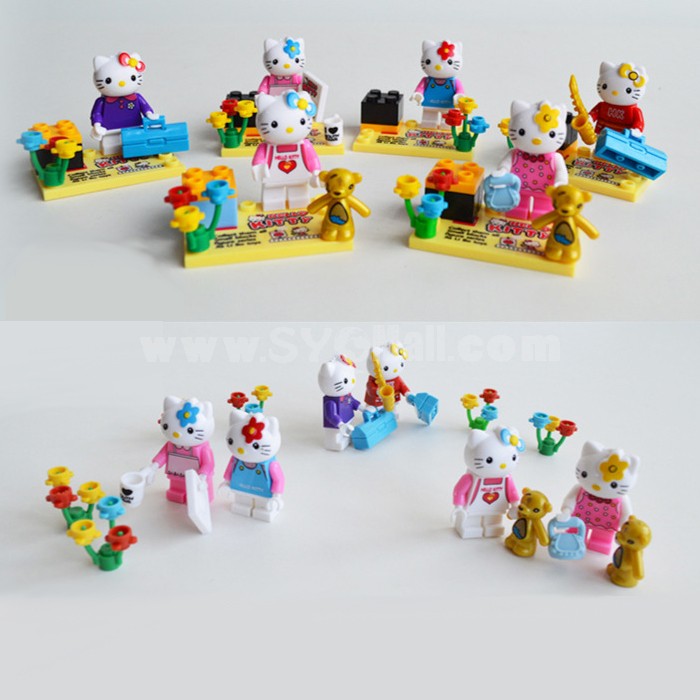 DIY Hello Kitty Assembly Blocks Figure Toys 6Pcs Set