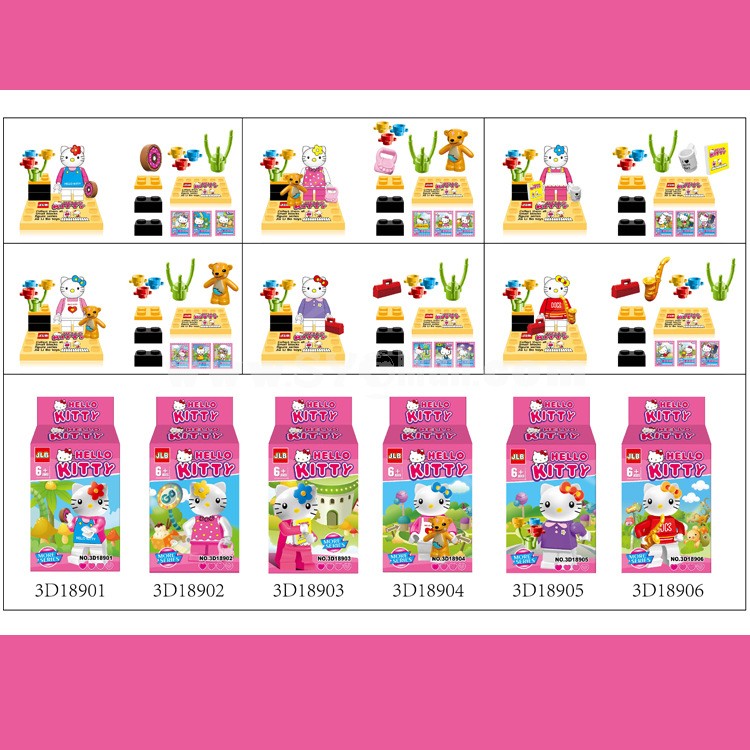 DIY Hello Kitty Assembly Blocks Figure Toys 6Pcs Set