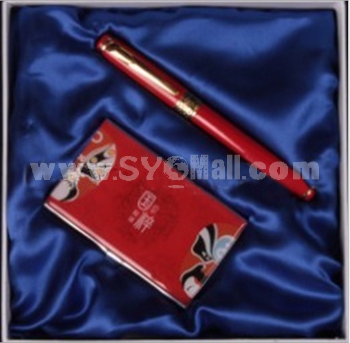 Red ceramic Chinese traditional opera facial mask pattern pen + cardcase