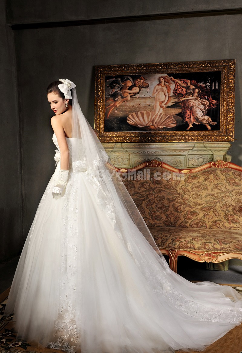 MTF Hot Sale Luxurious Strapless Empire Train Ball Gown Wedding Dress S612