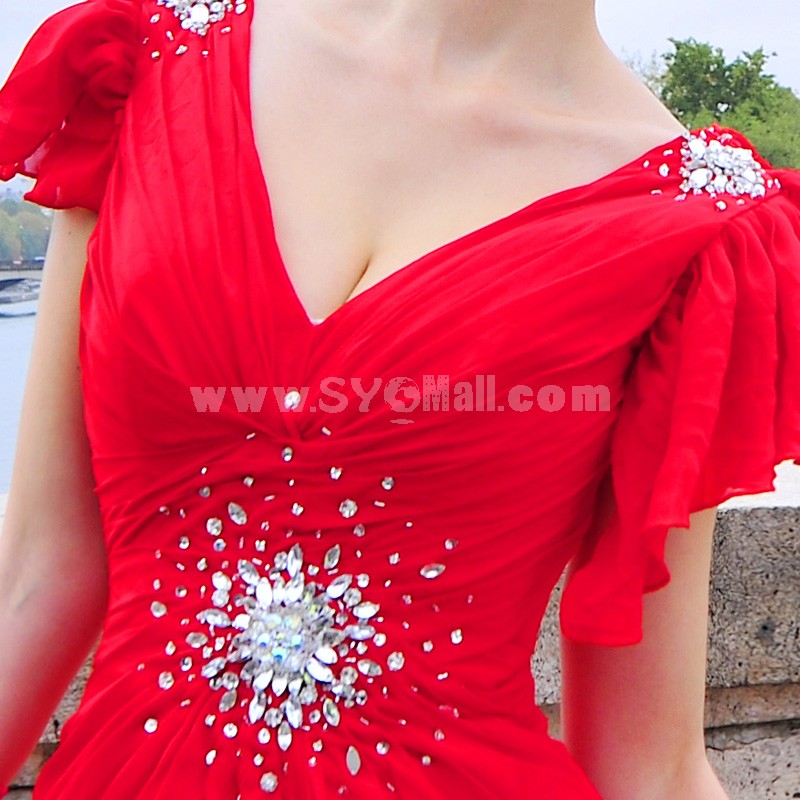 MTF New Arrival Glamorous V-neck Diamonds Waistband Straps Party Dress L3003