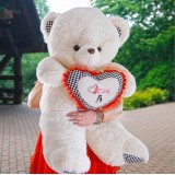 Large 115cm Bear with Heart Plush Toy - white