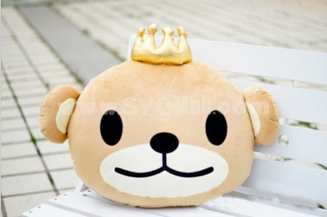 Crown bear shaped plush pillow