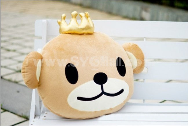 Crown bear shaped plush pillow