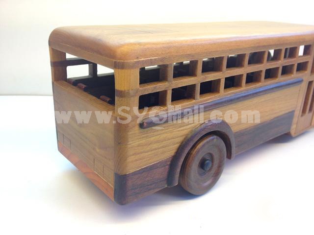 Handmade Wooden Decorative Home Accessory Vintage American School Bus Model 