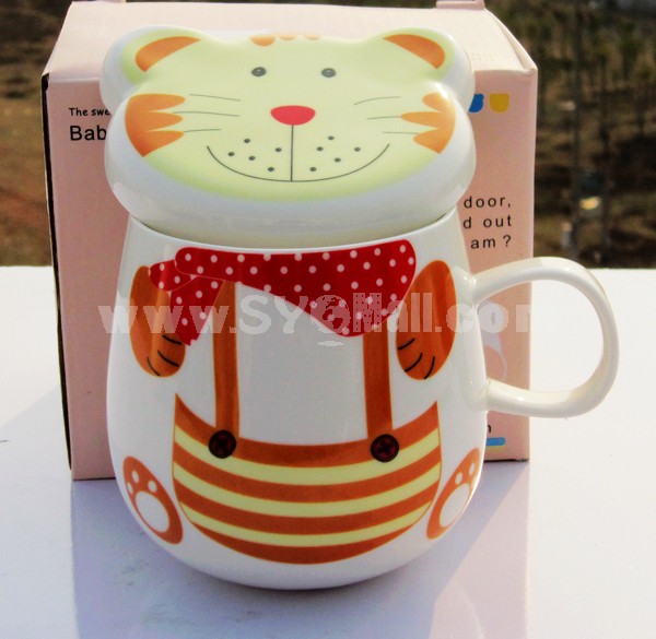 Cute Cartoon Animal Ceramic Coffee Cup Mug with Lid